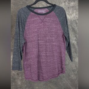 EXPRESS Marled Burgundy Raglan Shirt | 3/4 Sleeve Colorblock | Size M